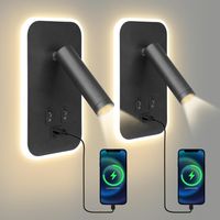 Nachttisch-leselampe, 2er-set Led-wandleuchten Für Schlafzimmer Mit Schalter Und Usb-ladeanschluss, 3w+9w 3000k Wandmontierte Drehbare Strahler, Wandlampen Für Bett, Flur, Hotel (schwarz-2 Stück) [ene