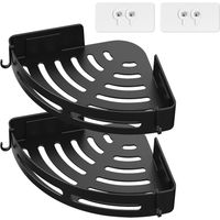 Eck-duschregal Ohne Bohren, Rostfreier Klebehaken Mit 2 Haken Für Badezimmer, 2 Stück Schwarz (robustes Abs, Einfache Installation)
