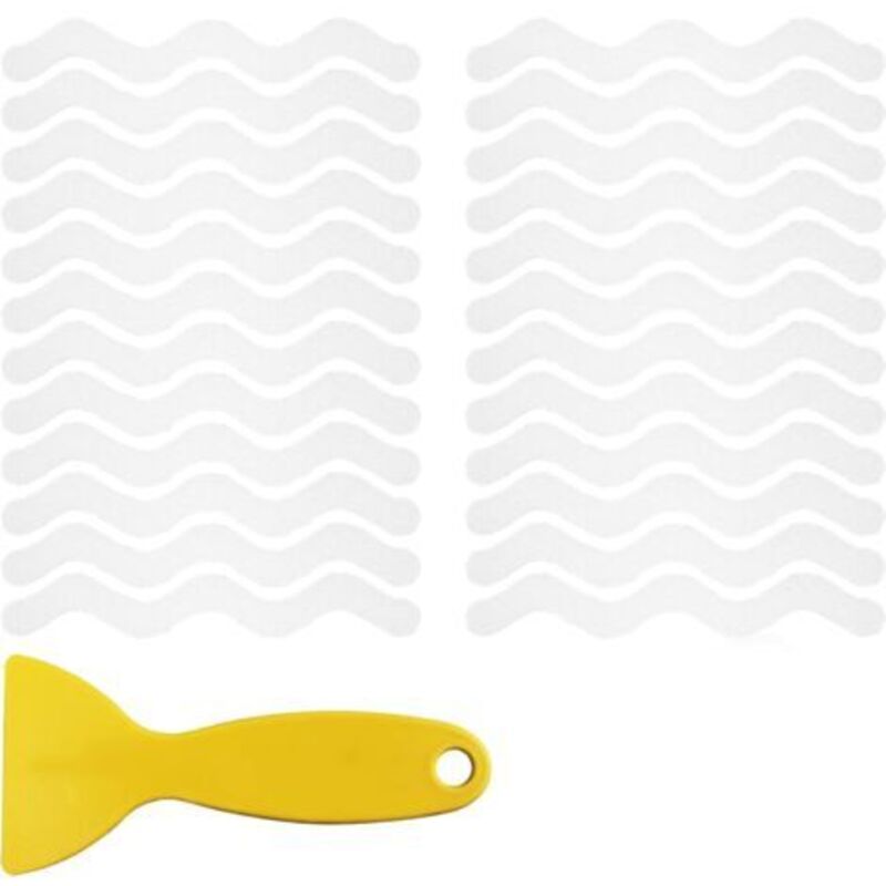 Bandes Antidérapantes Pour Baignoire, Transparentes, 1,5 X 18 Cm, 24 Bandes, Motif Ondulé Antidérapant, Avec Grattoir, Amovibles Et Sans Résidus.