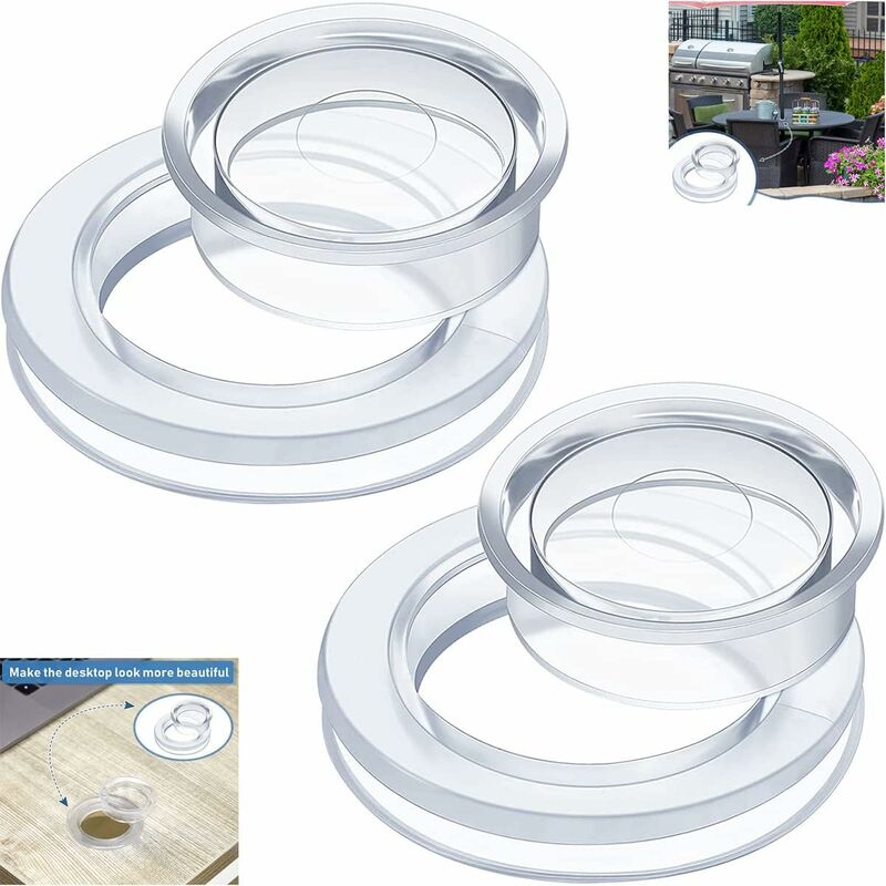 3er-set Ring- Und Stopfenkombinationen Für Terrassentisch-sonnenschirme, Dickere Lochringstopfen Und Abdeckungen In Standardgröße (transparent)