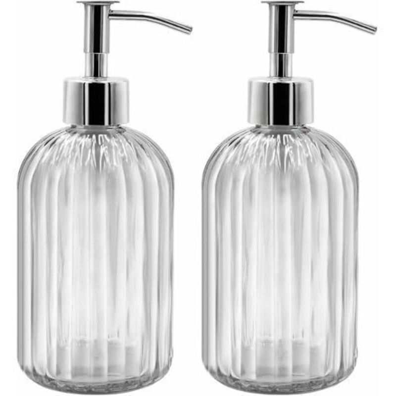 2er-set Glas-seifenspender, 400 Ml – Nachfüllbar Mit Pumpe – Transparentes, Rutschfestes Design Für Küche Und Badezimmer