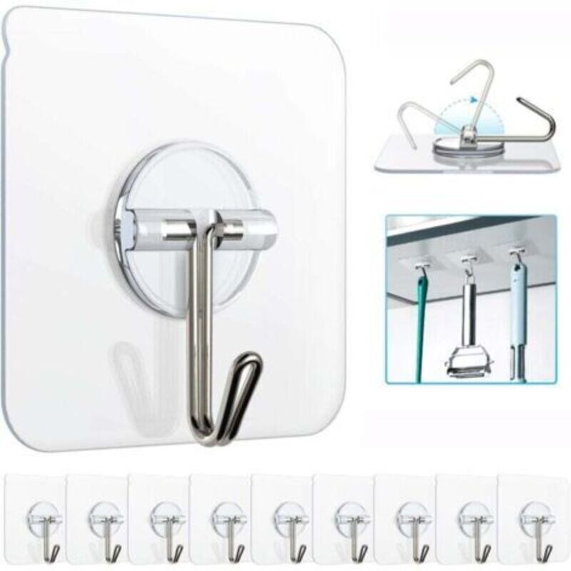 10 Stück Selbstklebende Haken, Wiederverwendbare Utility-haken, Robuste Wandhaken Mit 13 Lb Tragkraft, Transparente, Nahtlose, Wasser- Und Ölfeste Haken Für Küche Und Bad