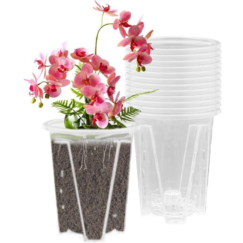 Pot Fleurs, 12 Stück Orchideentöpfe Mit Löchern, Transparente Orchideentöpfe, Orchideenpflanztopf Durchmesser 12 Cm, Orchideentopf Aus Kunststoff, Orchideenpflanzer, Blumentöpfe Für Die Kultur