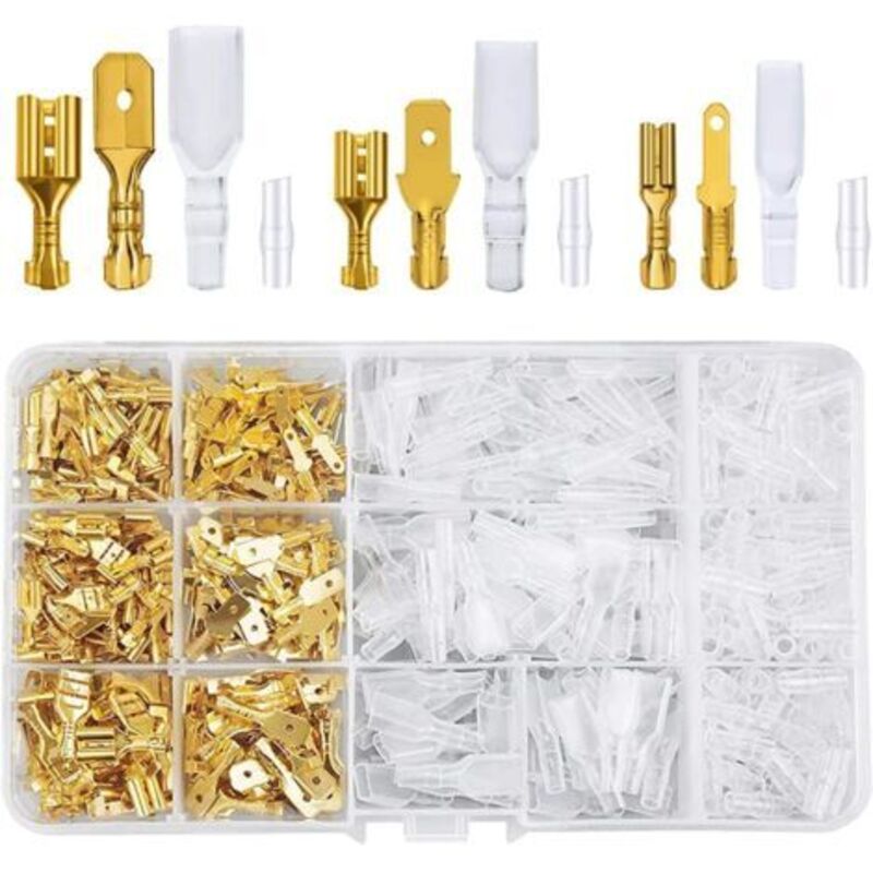Cosse Electriques, Satz Mit 480 Flachsteckhülsen 2,8 Mm 4,8 Mm 6,3 Mm Männliche Und Weibliche Steckverbinder Mit Schutzhülle (vergoldet)