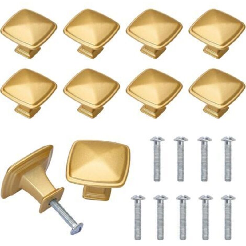 Set Von 10 Goldenen Knöpfen Für Schrankschubladen, Türgriffe Aus Messing Für Schränke, Küche, Schrank, Badezimmer Mit Schrauben, Quadratische Form, Zinklegierung