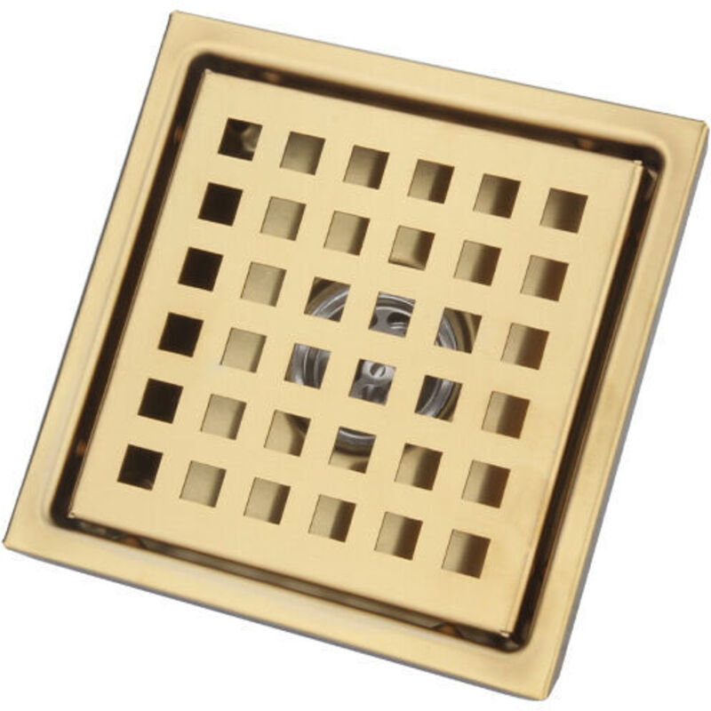 Duschablauf, Edelstahl Geruchsverschluss Haarsieb, Gebürsteter Bodenablauf Sieb Für Badezimmer Großes Kaliber, Quadratisch 150 X 150 Mm, Gold