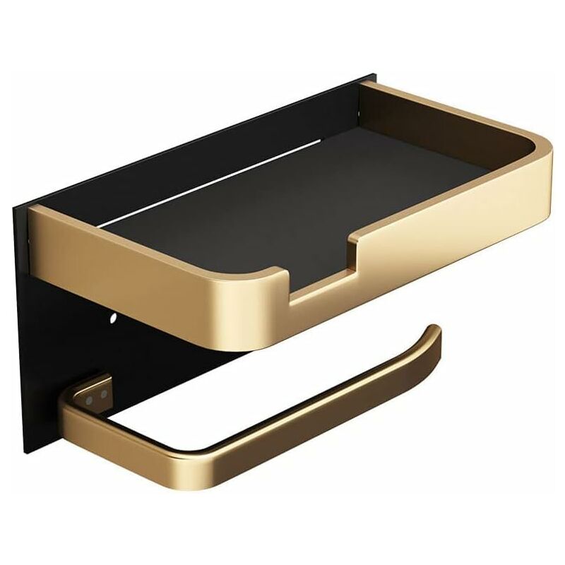 Porta-papier Toilette Muro Con Mensola Per Telefono, Supporto Rotolo Carta Igienica Adesivo Moderno Dorato Nero Srotolatore Carta Igienica Per Bagno