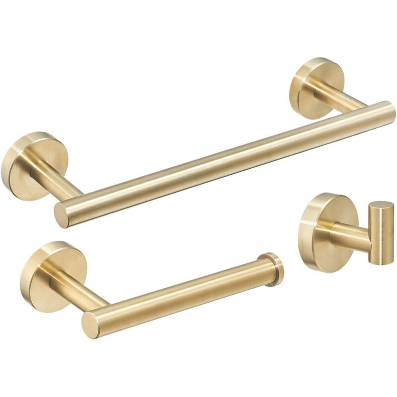 Badaccessoires-set Mit Handtuchhalter, 1 Handtuchhaken, 1 Toilettenpapierhalter Aus Gebürstetem Goldfarbenem Edelstahl
