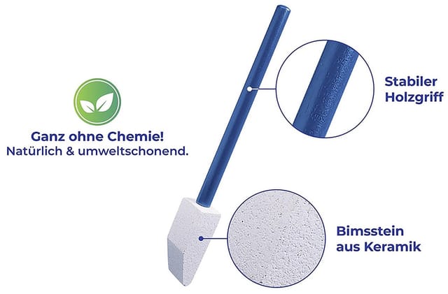Maximex Reinigungsbürsten-Set Toilettenreiniger Spezial, (3-tlg), mit abgeschrägtem Bimsstein und Holzgriff, Reinigung ohne Chemie