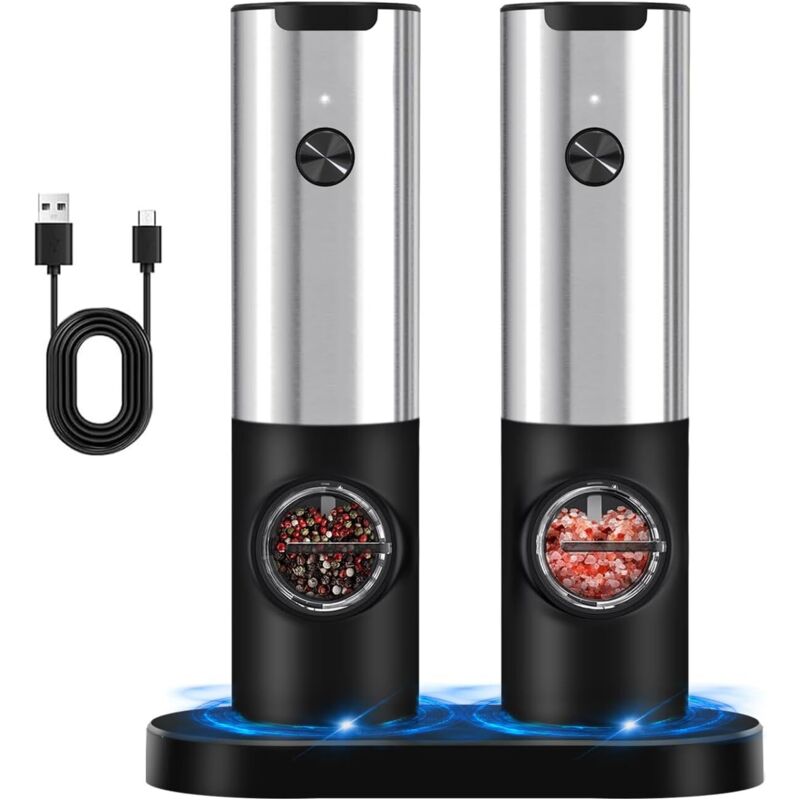 Elektrische Pfeffermühle – Usb-aufladbar – Einstellbares Mahlwerk – Mit Led-licht – Silber – Abs/edelstahl