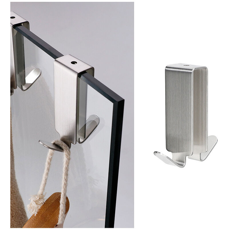 2 Stück Doppelhaken Aus Edelstahl Für Glas, Doppelhaken Für Duschwand, Edelstahl, Silber