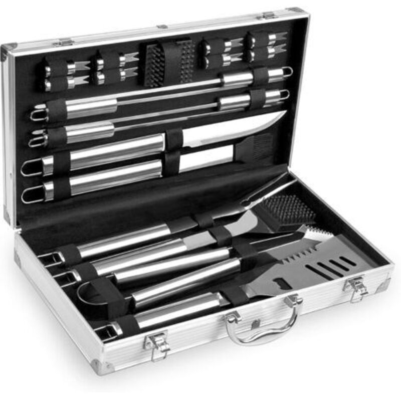 Edelstahl-grillset – Aluminium-aufbewahrungskoffer – Professionelles Bbq-zubehör – 18-teiliges Set