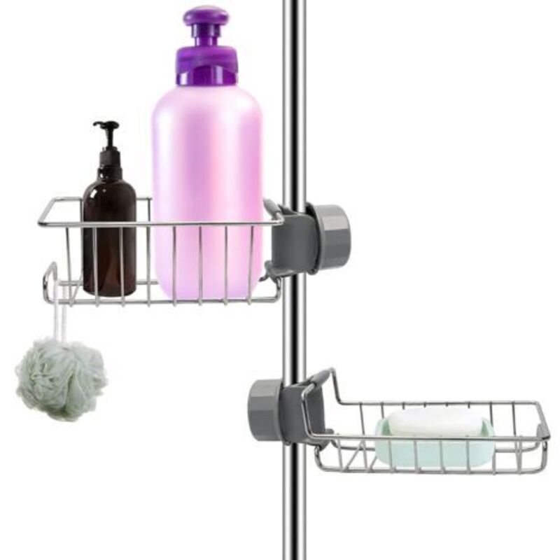 2er-set Duschregal Aus Edelstahl, Silber, Ohne Bohren, Badezimmerregal Für Stangen/schienen 18-27mm, Seifen-/shampooablage, Küchen-aufbewahrungsaccessoire