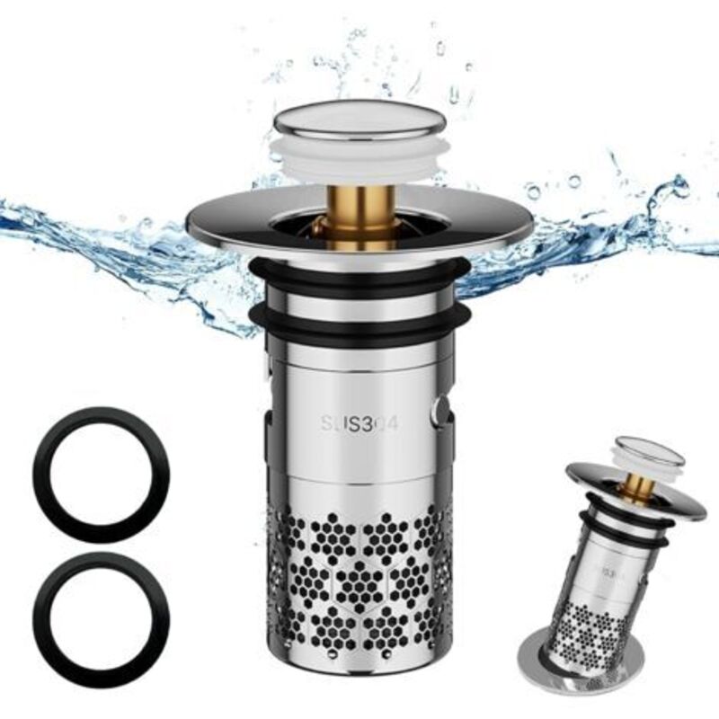 1 Stück Edelstahl-waschbeckenstöpsel, Pop-up-universalablaufstöpsel, Verbesserter Ablaufstöpsel, Verstopfungsfreier Ablauf Mit Netzfilter, Für Badewanne, Küche, Waschbecken (33-40mm) - Silber.