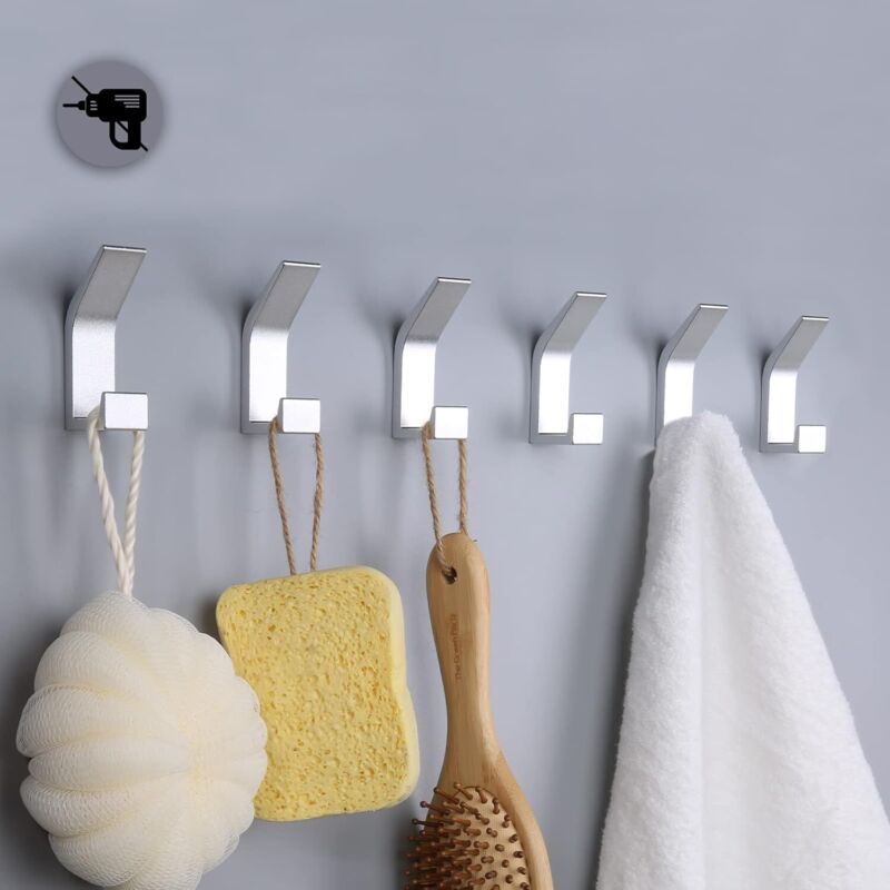 Selbstklebende Haken, Doppelter Haken Für Badetücher, Wandmontierter Selbstklebender Halter Für Küche, Bad, Büro, Schrank, Aluminium, Silber