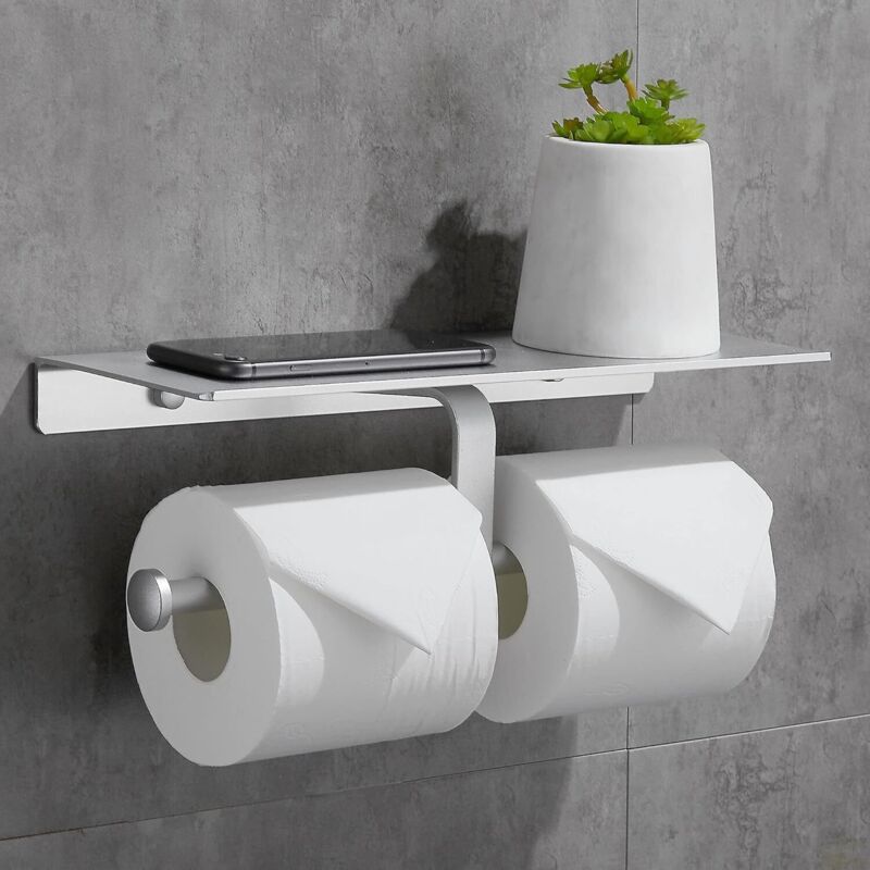 Hygienischer Toilettenpapierhalter Ohne Bohren Mit Ablage Für Handy, Doppelwandige Montage Für Badezimmer (silber)