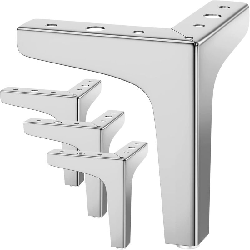 4er-set Tischbeine, Bis Zu 800 Kg Tragkraft, Moderne Dreieckige Metall-tischbeine, 10 Cm, Haarnadelbeine Für Möbel, Schränke Und Sofas, Mit 16 Schrauben Und 4 Schutzfüßen, Farbe Silber.