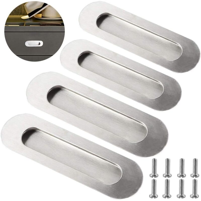 4er-set Ovale, Versenkte Griffe Für Schiebetüren Aus Edelstahl, Gebürstet Und Rostfrei, Für Schubladen, Schränke, Kleiderschränke, Kommoden Usw. – Silber, Mit Enthaltenen Schrauben.