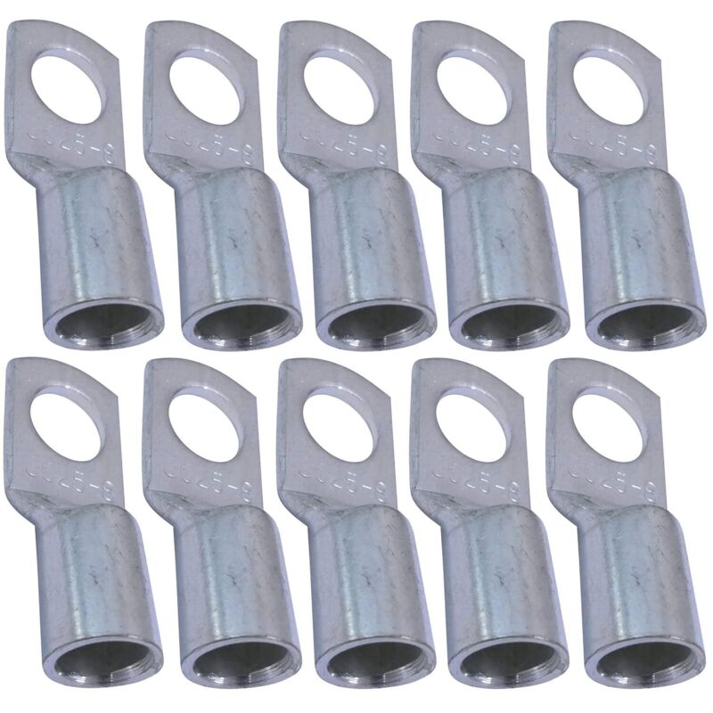 10er-pack Elektrische Ringkabelschuhe – Ø8mm – Unisoliert – Leiter 25mm² – Kabelverbinder – Silberfarben