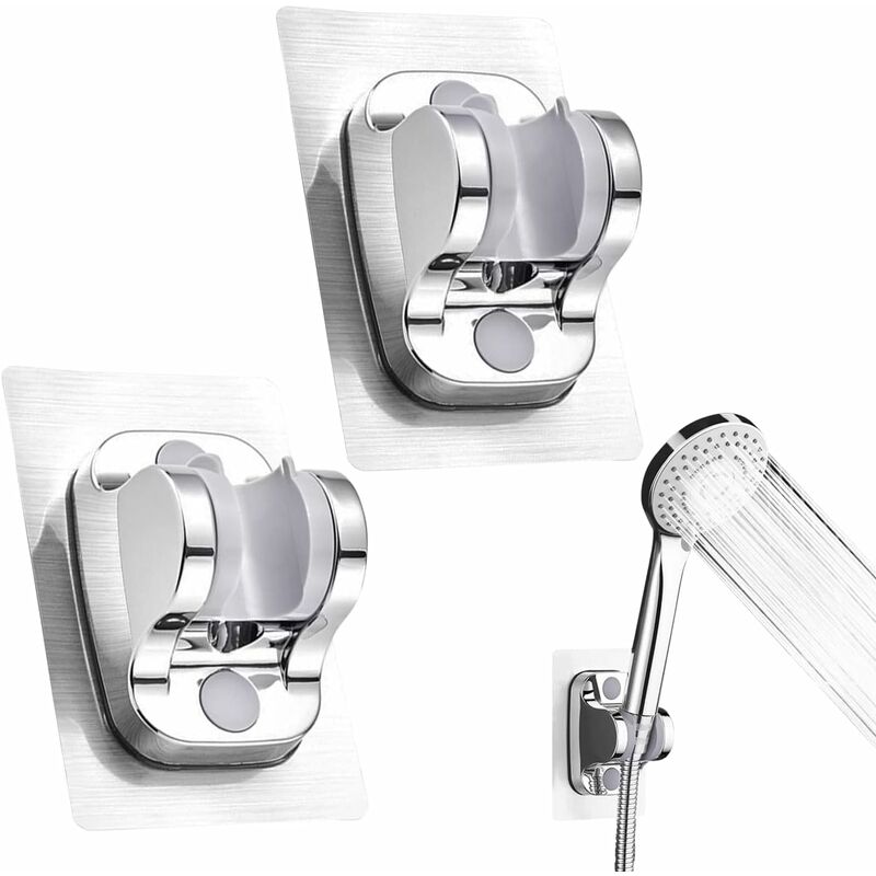 2er Set Wandmontierte Duschhalterung, Ohne Bohren, Abnehmbar, Mit Verstellbarem Winkel, Wasserdicht, Für Duschkopf, Badezimmerzubehör Für Hotels (silber)