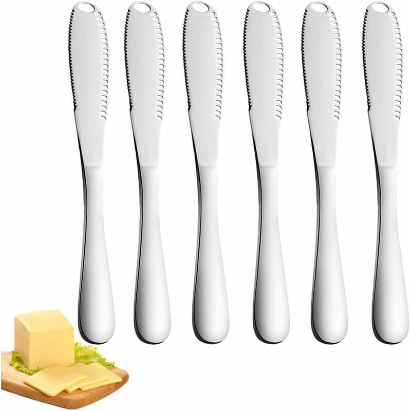 Buttermesser, 6 Stück Professionelle 3-in-1 Butterspatel Mit Gezackter Kante Zum Schneiden Von Gemüse, Obst Und Käse (silber)