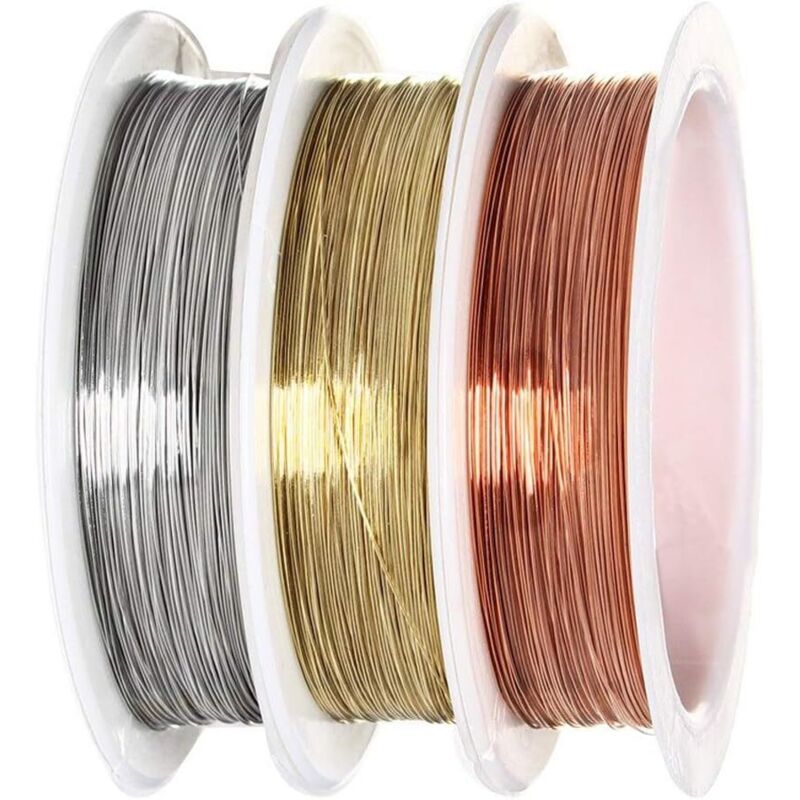 Filo Per Gioielli, Filo Metallico In Rame Da 0,3 Mm, Set Di Fili Per Perline, Oro, Argento, Rame, 3 Rotoli (15 M X 3 Mm)