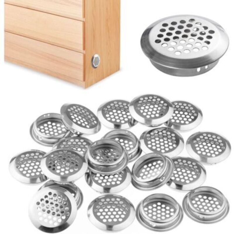 20 Stück Edelstahl-lüftungsgitter, 35 Mm Runde Belüftungsgitter Mit Lamellen Für Die Belüftung Von Schränken, Schuhschränken Und Schränken (silber)