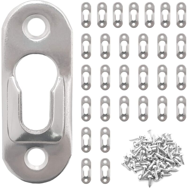 30 Metallene Ösenhaken, 42 Mm X 16 Mm, Mit 60 Schrauben, Ideal Zum Aufhängen Von Bildern, Gegenständen An Wänden, Schränken, Spiegeln Und Rahmen - Silber