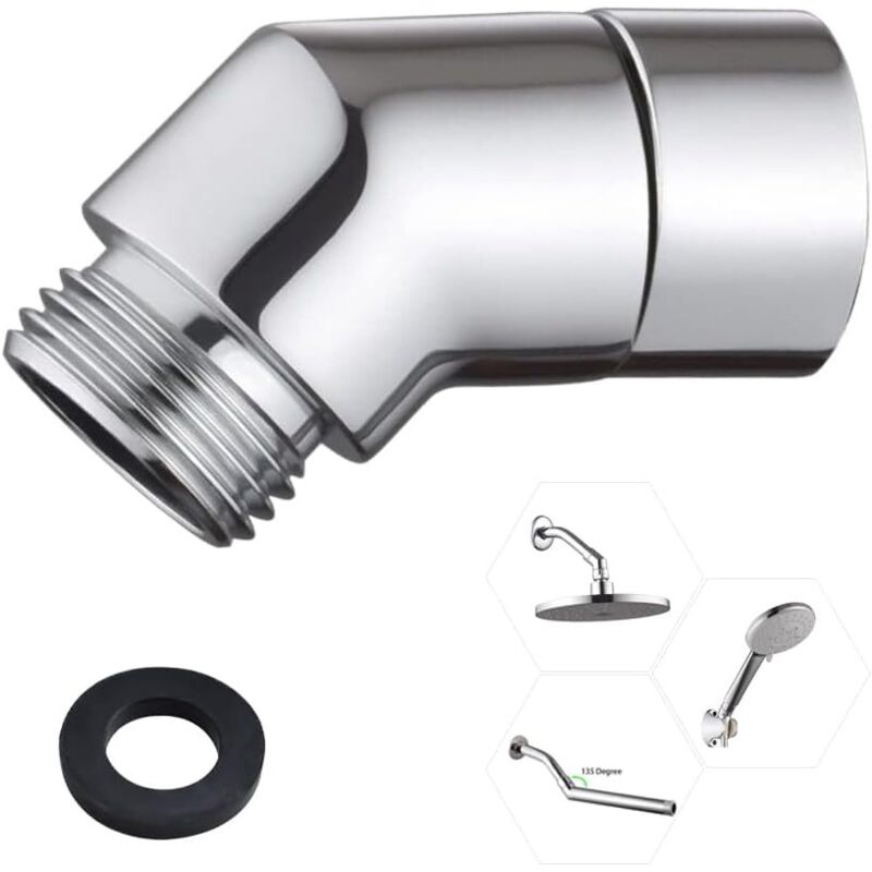 Adapter Für Handbrause 135 Grad 1/2" Neigungswinkel Adapter Für Duschkopf Kupferbogen Für Handbrause Gebogenes Duschschlauchstück Mit Dichtung (silber)
