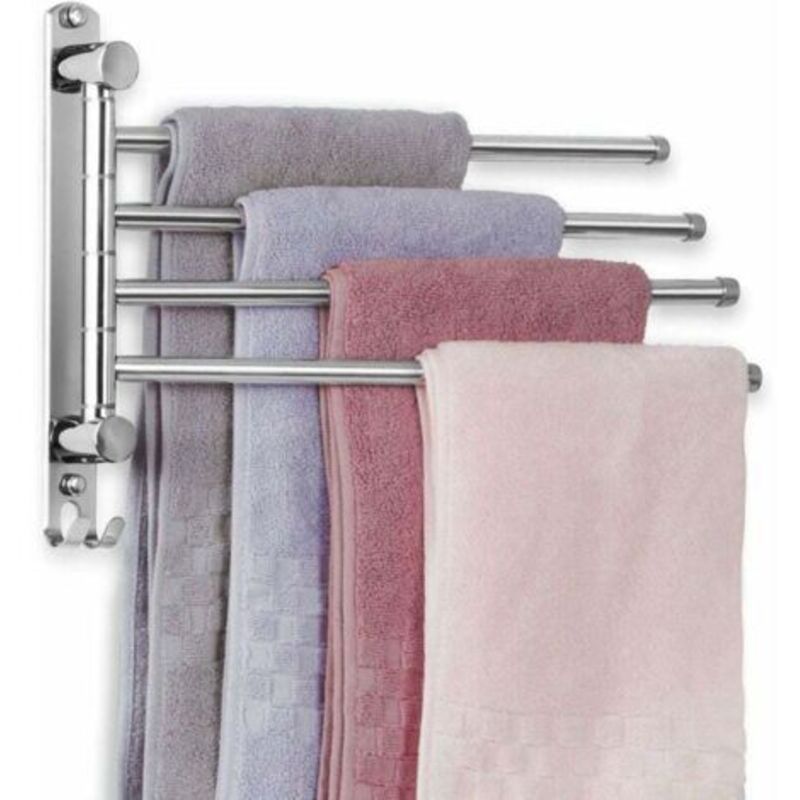 Handtuchhalter Für Badezimmer Mit 4 Drehbaren Stangen (180°), Edelstahl-handtuchtrockner, 34 Cm, Wandmontierter Handtuchhalter Für Bad, Küche Und Waschbecken – Silber