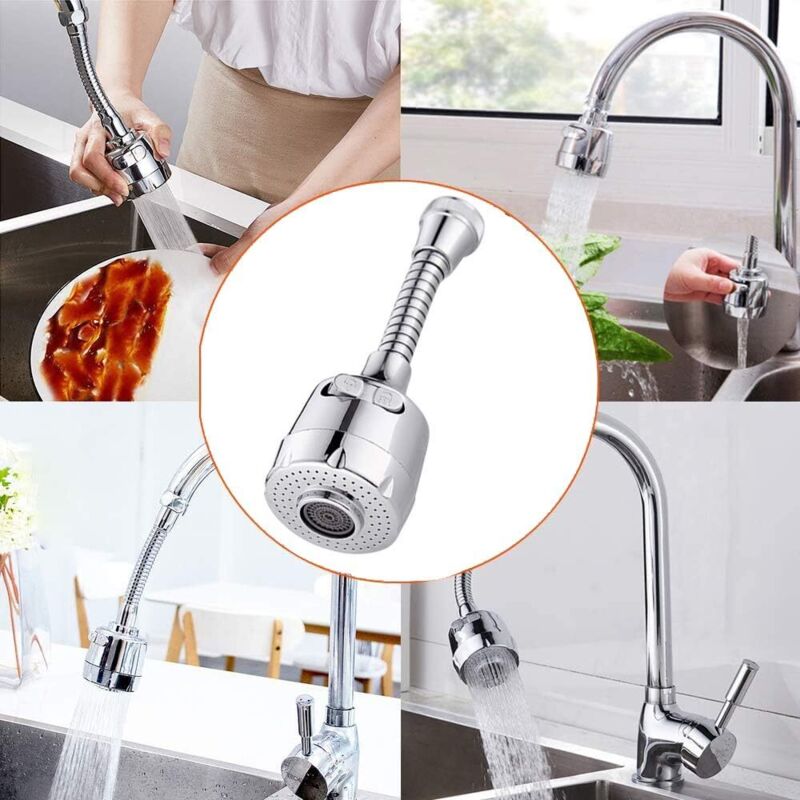 Verlängerung Für Küchenarmatur, 360° Drehbare Wasserspar-armatur Mit Zwei Strahlarten, Für Armaturen Mit Einem Durchmesser Von 15 Bis 22 Mm, Silber.