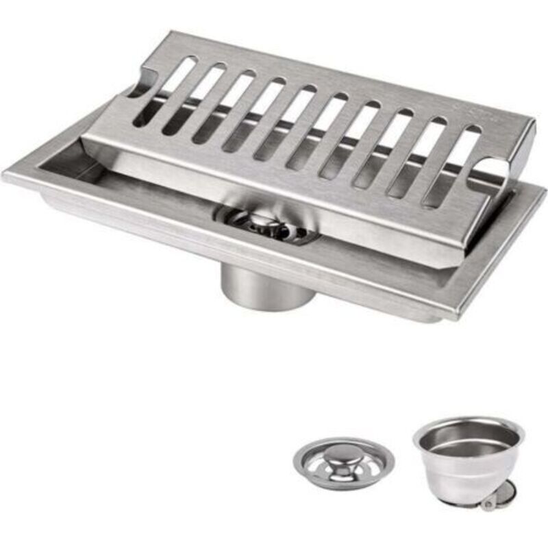 Bodensiphon, 20 X 10 Cm Rechteckiger Bodensiphon, Silber Bodensiphon Mit Edelstahlrost, Geeignet Für Wc, Badezimmer, Küche, Balkon