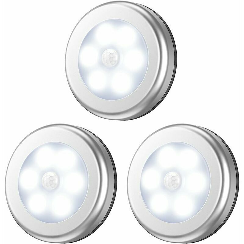 Bewegungsmelder-lampe, Led-schrankleuchte Mit Bewegungssensor, Treppenlampe, Schrankbeleuchtung, Batteriebetrieben, Für Treppe, Schränke, Abstellräume, Einfache Installation - 3er Pack, Silber