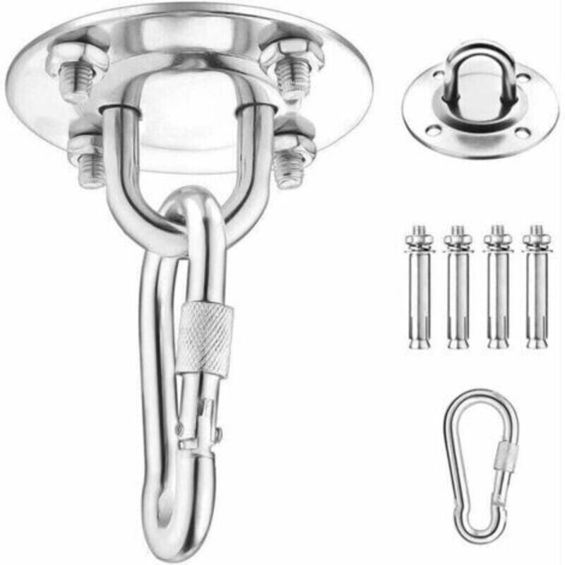 Wandbefestigungshaken Für Hängematten, Yogastühle, Hängesessel Und Boxsäcke, Aufhängeset Aus Edelstahl Mit Karabiner Und Montageschrauben, Fontainebleau Silber –