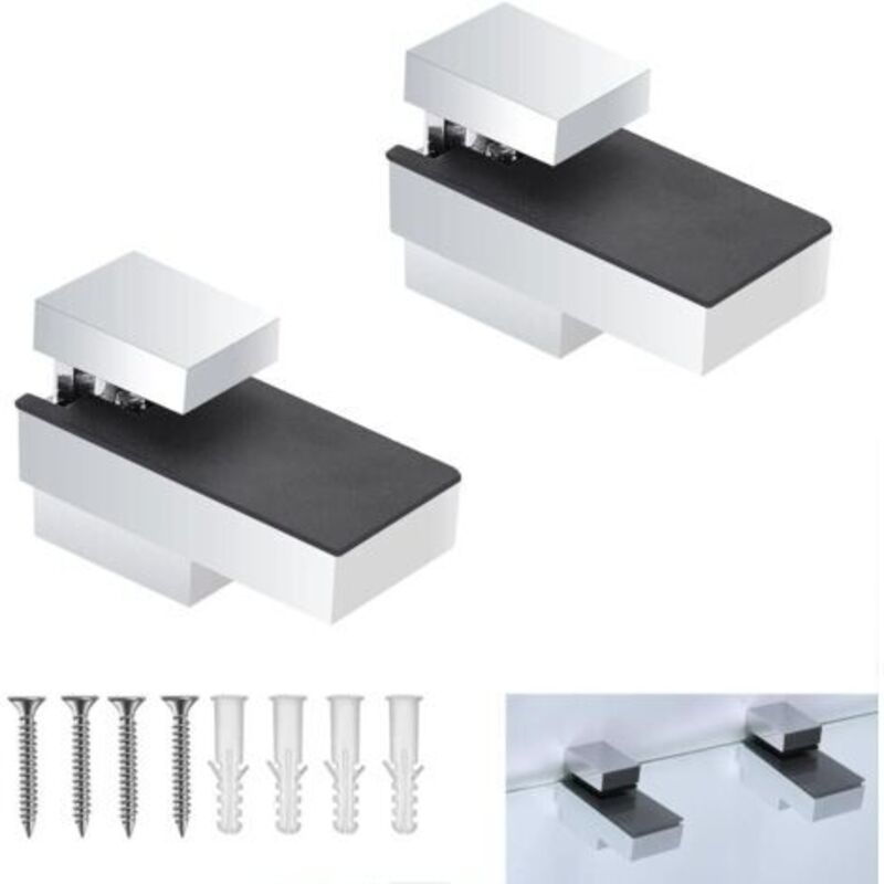 2er-set Glasregalhalter, Wandmontierte Holz/glas-halterung, Gebürstetes Nickel, Verstellbar, Für 8 Bis 18 Mm (0,31 Bis 0,71 Zoll) Dickes Glas, Silber