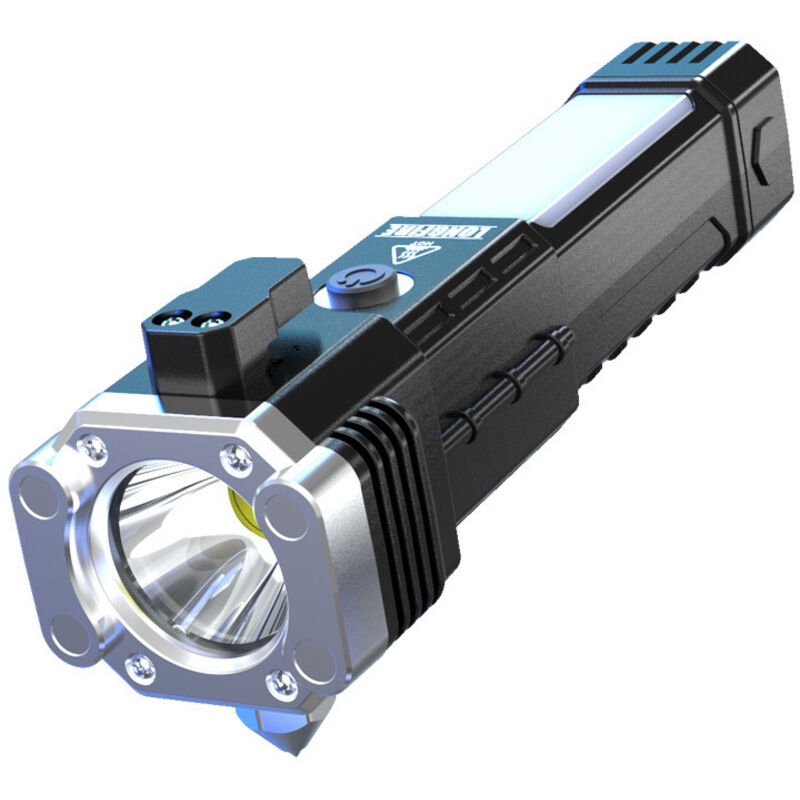 Wiederaufladbare Led-taschenlampe, Sicherheitshammer, Kunststoff, Silber
