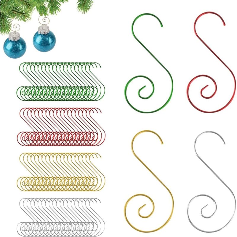 80 Stück Weihnachtskugel-halter, Weihnachtskugel-aufhänger, S-förmige Metallhaken, Christbaumschmuck – Gold/rot/grün/silber