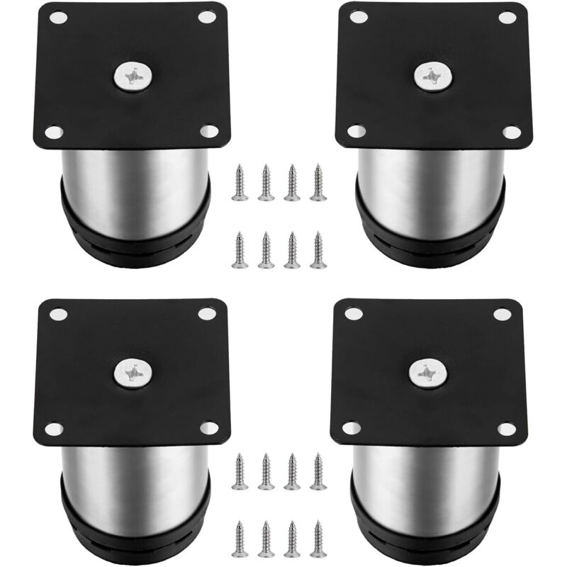 4 Stück Verstellbare Möbelfüße, Höhenverstellbarer Tischfuß Aus Metall, Küchenmöbelfüße, Schrank- Und Regaltischfüße Aus Edelstahl, Mit Schrauben (50x80 Mm, Silber)
