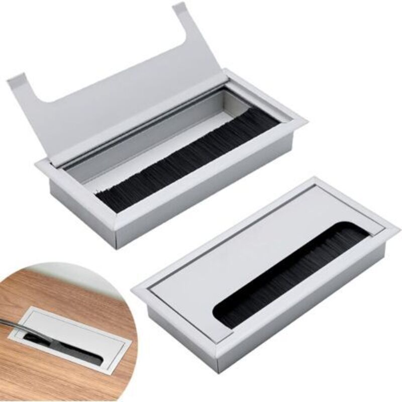 Kabelauslass Tisch Aluminium Kabeldurchführung 2 Stück Kabeldurchlass Abdeckung Kabelauslass Kabeleingang Silber Für Computertisch Kabelorganisation Büro 160 X 80 Mm