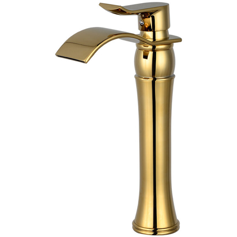 Vollständig Aus Messing Gefertigter Waschtischmischer Für Warm- Und Kaltwasser, Kaskaden-wasserhahn, Badezimmer-waschbecken, Aufsatzwaschbecken, Erhöhter Wasserhahn, Gold, Ein Stück