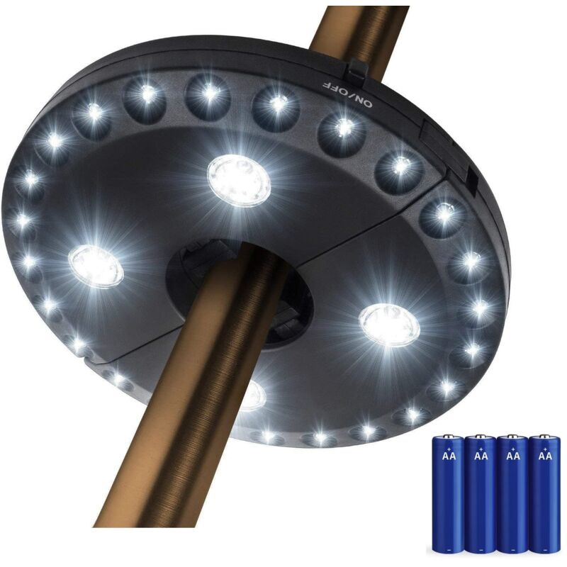 Lichter Für Garten-sonnenschirm Mit 3 Helligkeitsstufen, 28 Leds Mit 220 Lux - Benötigt 4 Aa-batterien, Leichter Sonnenschirm Mit Stange Für Terrasse, Camping, Zelte Oder Außenbereich