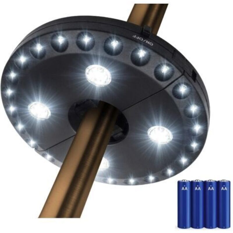 Lampen Für Terrassen-parasol, Regenschirm-licht Mit 3 Helligkeitsstufen, 28 Leds Mit 220 Lux – Betrieben Mit 4 Aa-batterien, Leichter Stab Für Terrassen-parasols, Camping, Zelte Oder Outdoor