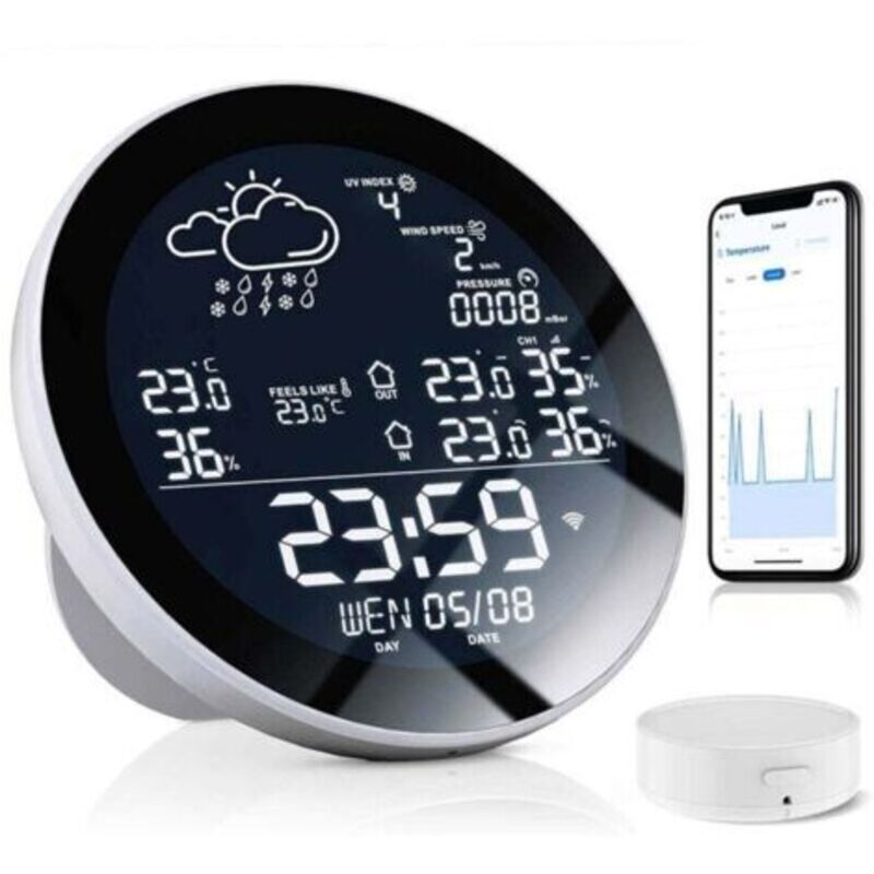 Kreatives Graffiti-design Digitale Wetterstation - Led-anzeige Für Temperatur Und Luftfeuchtigkeit, Kalender, Vorhersage - Dekorative Klimaverfolgung