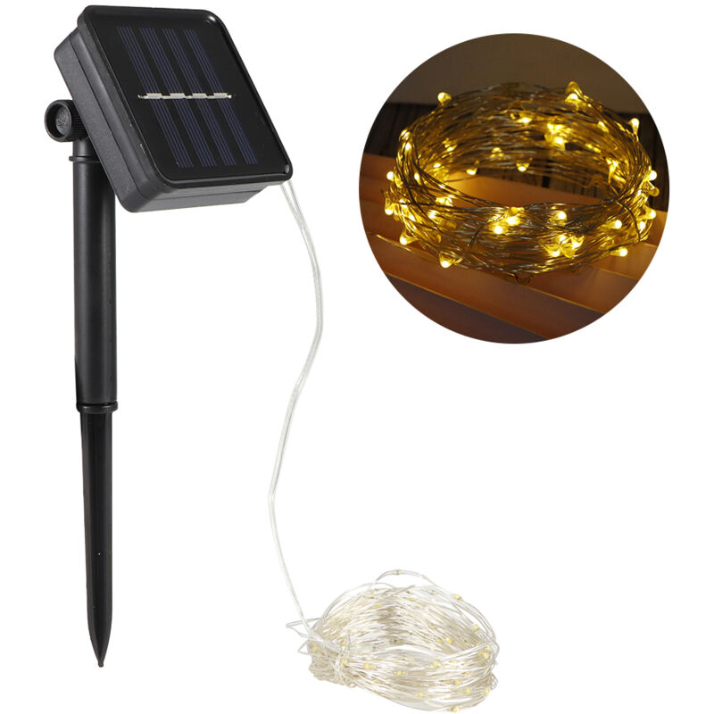 Solarbetriebene Kupferdraht-lichterkette, 10 M 100 Leds, Dekorative Lichterkette Für Den Garten, Warmes Licht