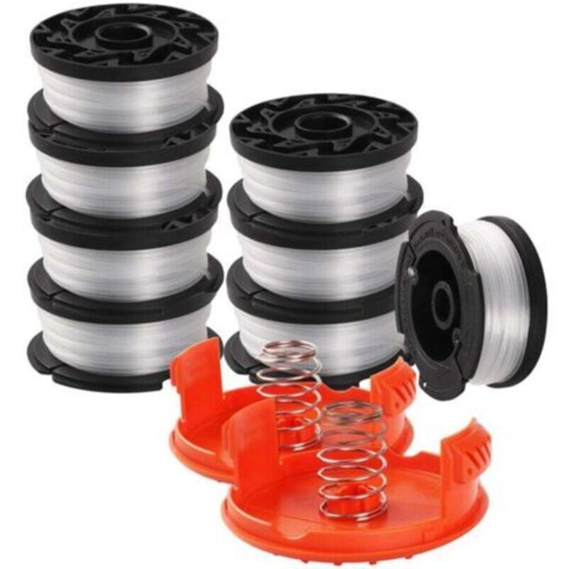 Spule Für Rasentrimmer Von Black & Decker. 8 Spulen Mit 2 Deckeln Und 2 Federn, Kompatibel Und Langlebig.