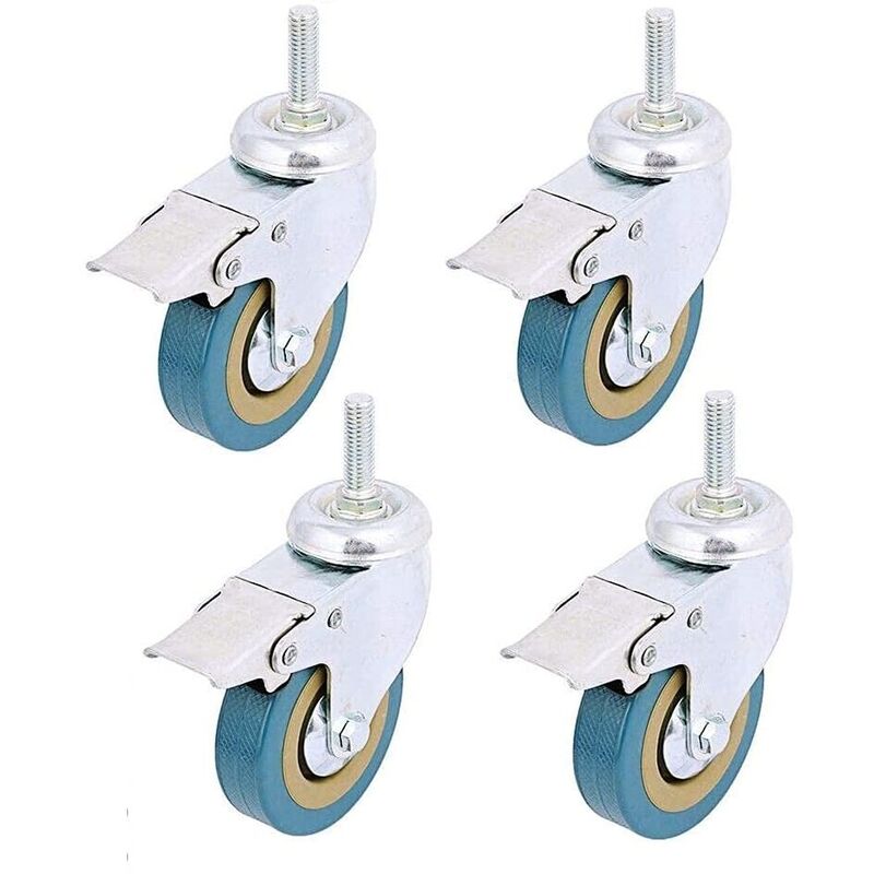 4er-pack, 3-zoll-befestigung Mit Gewindebolzen, Drehbare Nicht-markierende Polyurethan-rollen Mit Bremse Für Wagen, Möbel, Werkbank (gewindebolzen: 12 X 30 Mm)