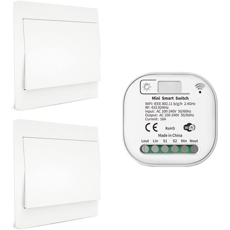Kabelloser Rf433- Und Wifi-lichtschalter, Keine Batterien, Verkabelung Oder Hub Erforderlich, Kompatibel Mit Alexa, Google Home Und Der Tuya Smart Life App, 2 Schalter, 1 Empfängerset