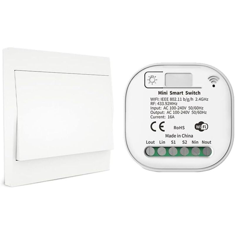 Kabelloser Rf433- Und Wifi-lichtschalter Mit Fernbedienung, Keine Batterien, Verkabelung Oder Hub Erforderlich, Kompatibel Mit Alexa, Google Home Und Der Tuya Smart Life-app, 1 Schalter, 1 Empfänger I