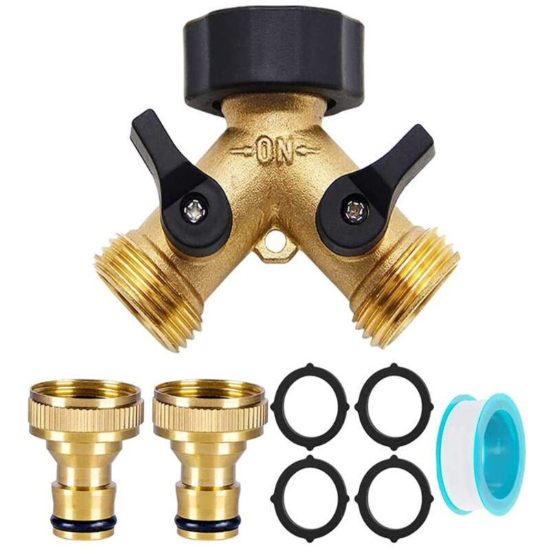 Y-verteiler 2-wege, 3/4" Und 1/2" Y-stück Mit Adapter Für Wasserhahn, Zur Gartenbewässerung, Reinigung Und Für Haustiere, Regulierbarer Und Feststellbarer Wasserfluss