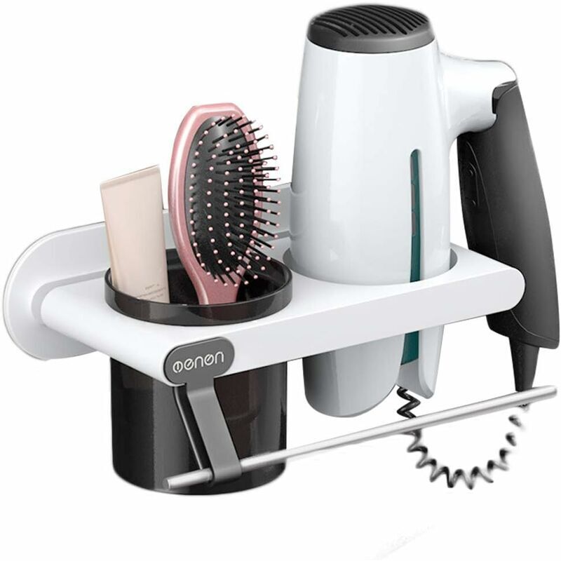 Wandhalterung Für Haartrockner, Haartrocknerhalter, Multifunktionaler Abnehmbarer Haartrocknerständer Mit Handtuchhalter Für Das Badezimmer 13cm 9cm 23cm (weiß)